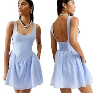 Urban Outfitters Daphne Mini Dress Drop Basque Waist Fit & Flare Light Blue S
